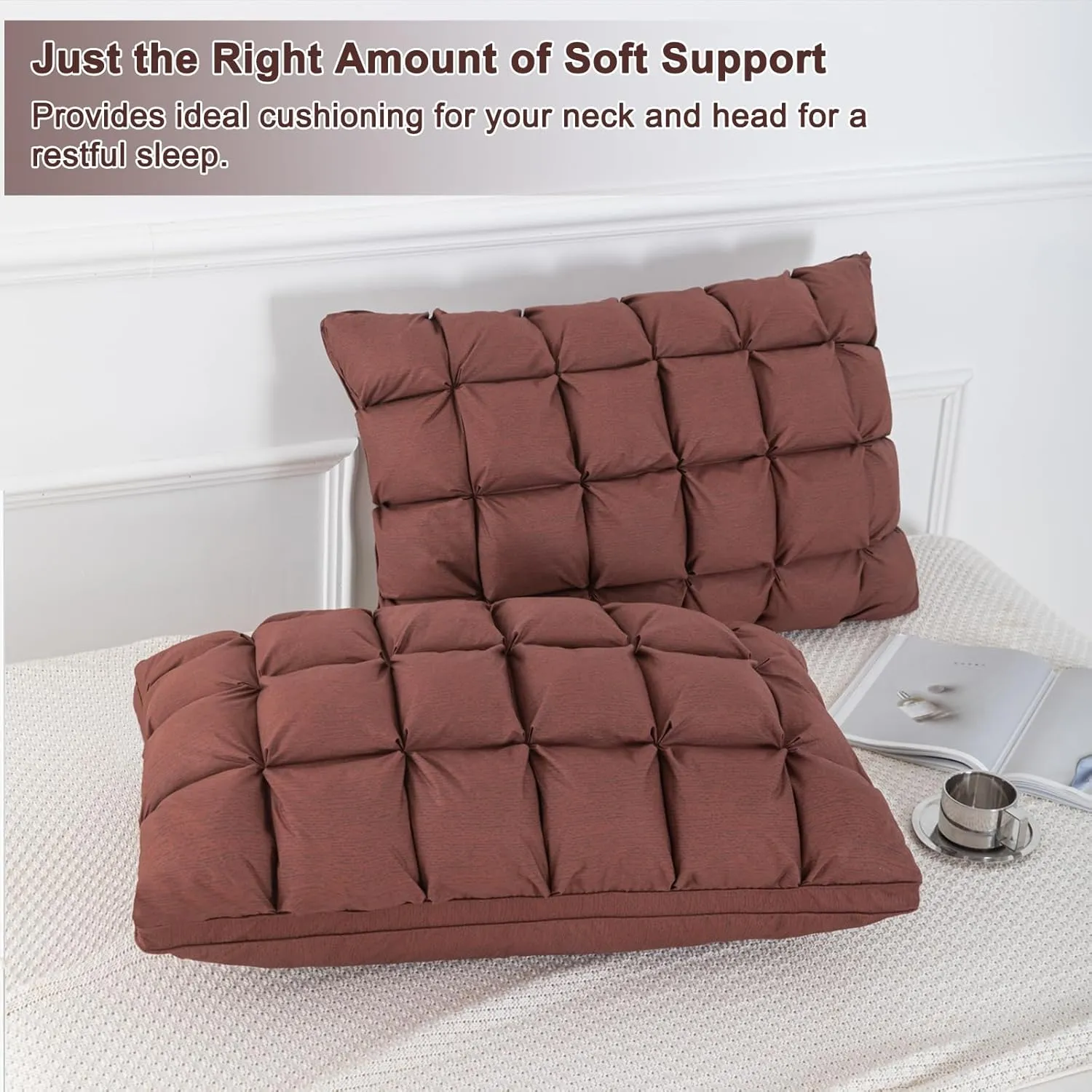 YOUR MOON Soft Pillows Standard for Sleeping, Support Bed Pillows, Fluffy Down Alternative Pillow, Luxury Hotel Gel Standard Pillows for Side Sleeping (Brown)