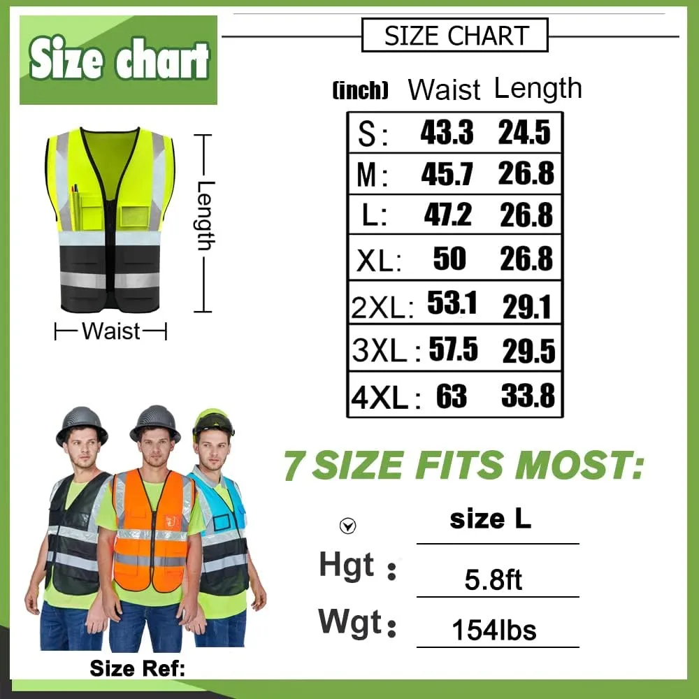 YOWESHOP High Visibility Safety Vest Custom Your Logo Protective Workwear 5 Pockets With Reflective Strips Outdoor Work Vest (XL, Yellow Black Luminous)