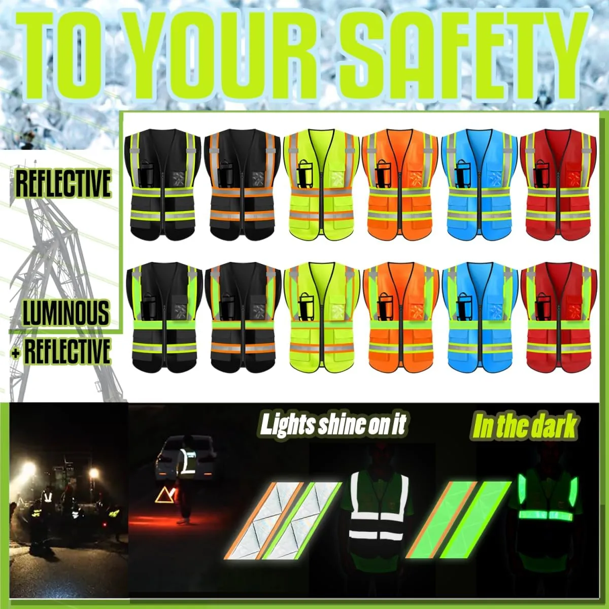 YOWESHOP High Visibility Safety Vest Customize Logo Hi-vis Reflective Protective Vest