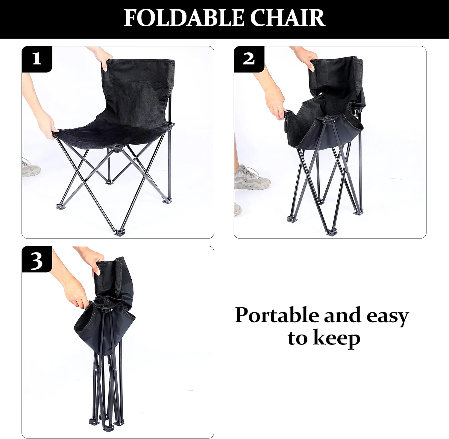 YSSOA Portable Folding Camping Chair with Carry Bag, Collapsible Anti-Slip Padded Oxford Cloth Stool for Hiking, Fishing, Gardening, Picnic, Small, Black