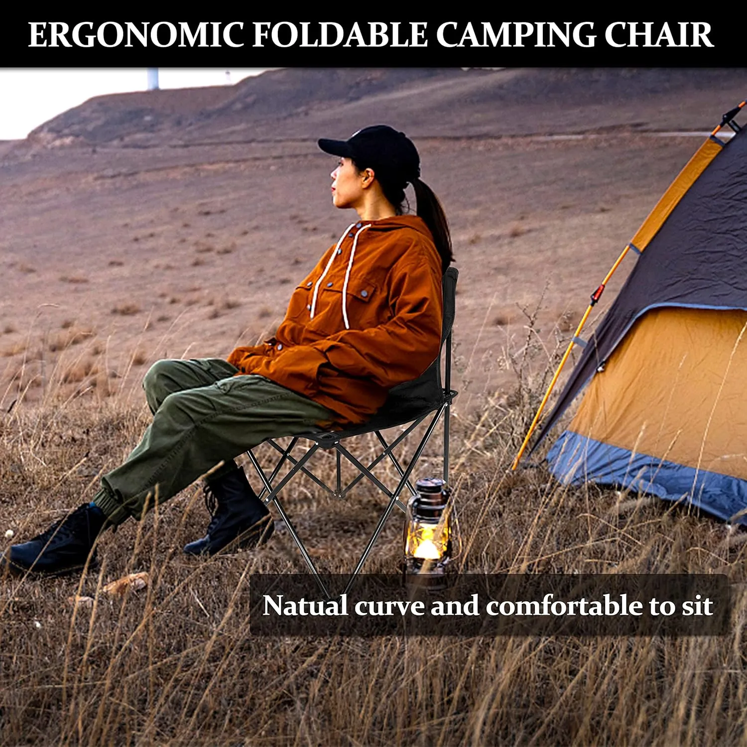 YSSOA Portable Folding Camping Chair with Carry Bag, Collapsible Anti-Slip Padded Oxford Cloth Stool for Hiking, Fishing, Gardening, Picnic, Small, Black