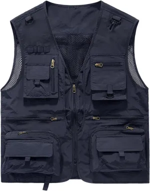 Zeiyignr Unisex Mesh Breathable Fishing Vest Multi-Pockets Photography Travel Hiking Waistcoat Jacket for Adult and Youth