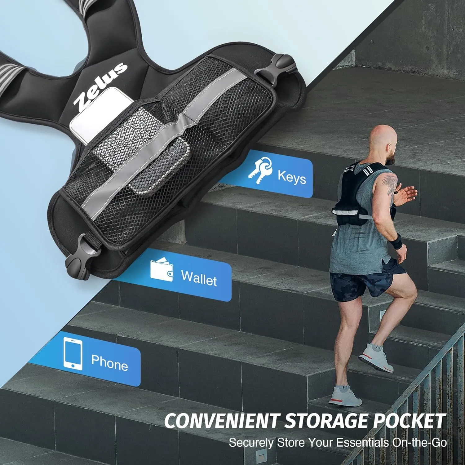 ZELUS Weighted Vest for Men and Women | 4-10lb/11-20lb/20-32lb Vest with 6 Ironsand Weights for Home Workouts | Adjustable Body Weight Vest Exercise Set for Cardio and Strength Training