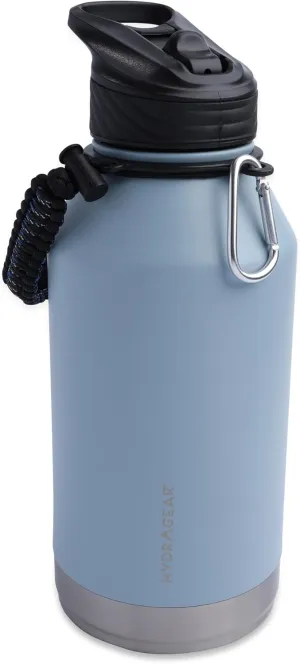Zenith Straw Stainless Steel Bottle with Carabiner, Compass, Signal Whistle, and Fire Starter - 64 Oz - Denim Powder Coat