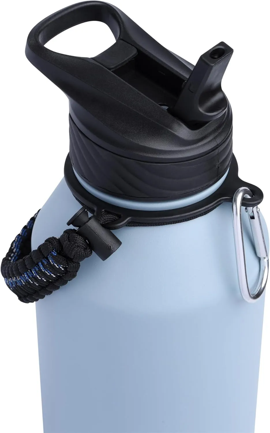 Zenith Straw Stainless Steel Bottle with Carabiner, Compass, Signal Whistle, and Fire Starter - 64 Oz - Denim Powder Coat