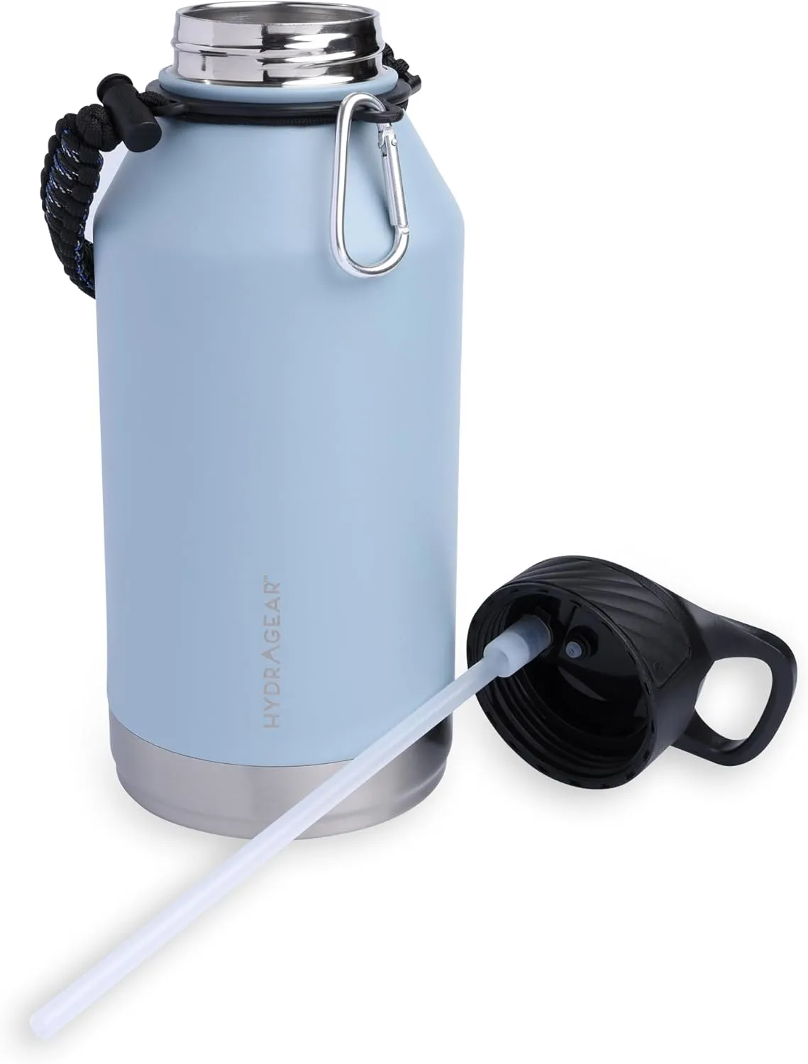 Zenith Straw Stainless Steel Bottle with Carabiner, Compass, Signal Whistle, and Fire Starter - 64 Oz - Denim Powder Coat
