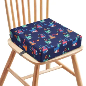 Zicac Portable Toddler Booster Seat for Dining Table, Safer Non-Slip Kids Booster Seat with Double Adjustable Straps, Washable Detachable Strong Support Increasing Cushion for Child (Blue Excavator)