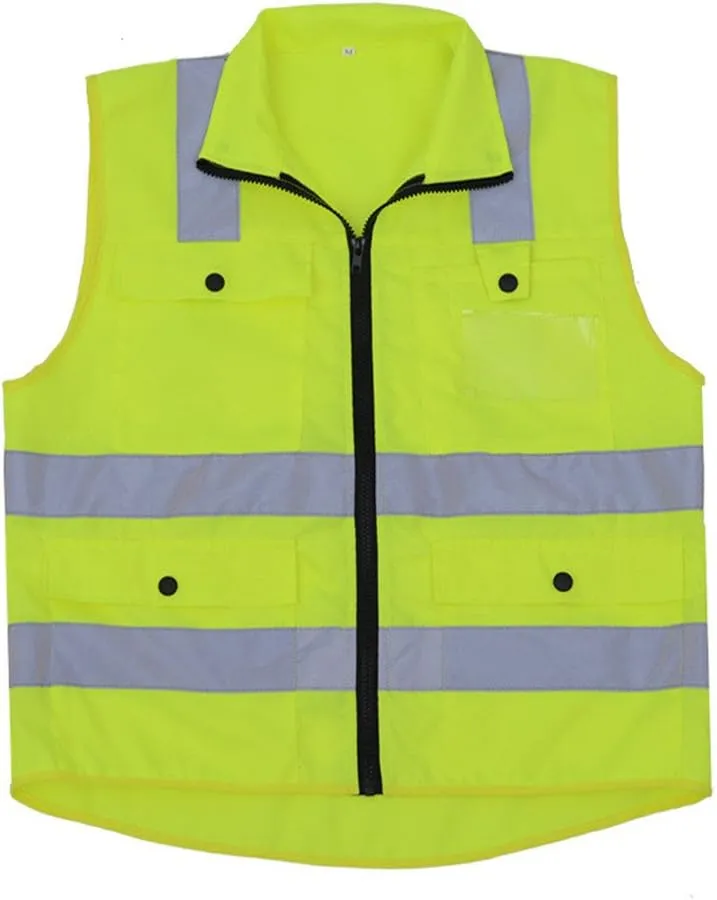 Zip Front Reflective Vest Multi Function Pockets Safety Clothing High Visibility Zipper Closure