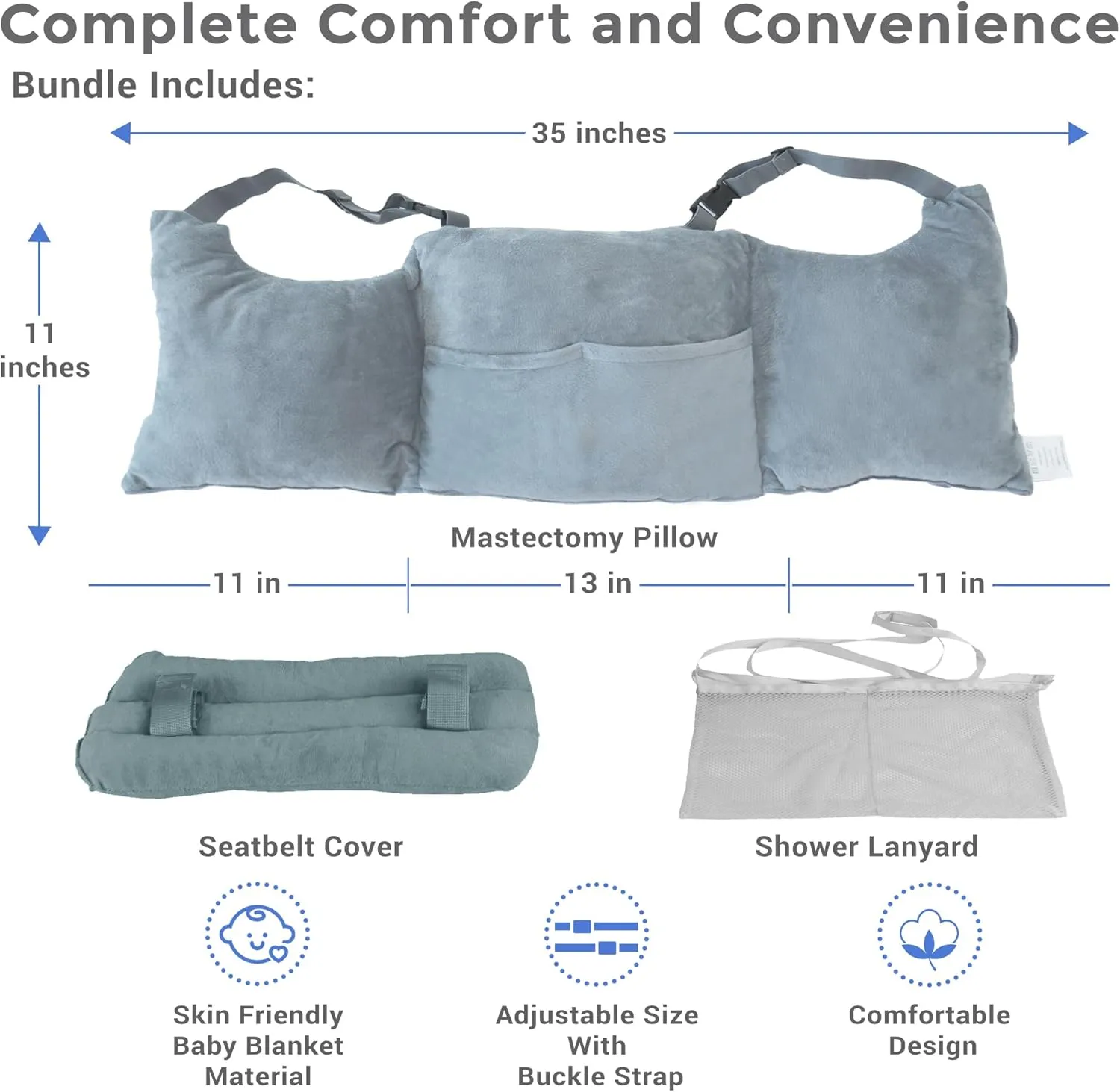 Zomaple Mastectomy Pillow - Post Surgery Pillow, Mastectomy Recovery Must Haves, Breast for After Heart Surgery, Reduction & Augmentation Patients Sleeping, Recovery Seatbelt Protection-Surgery Gift