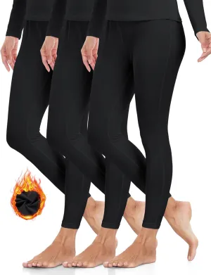 ZUTY 3 Pack Thermal Long Johns Fleece Lined Leggings for Women Underwear Tights Warm Winter Base Layer Pants